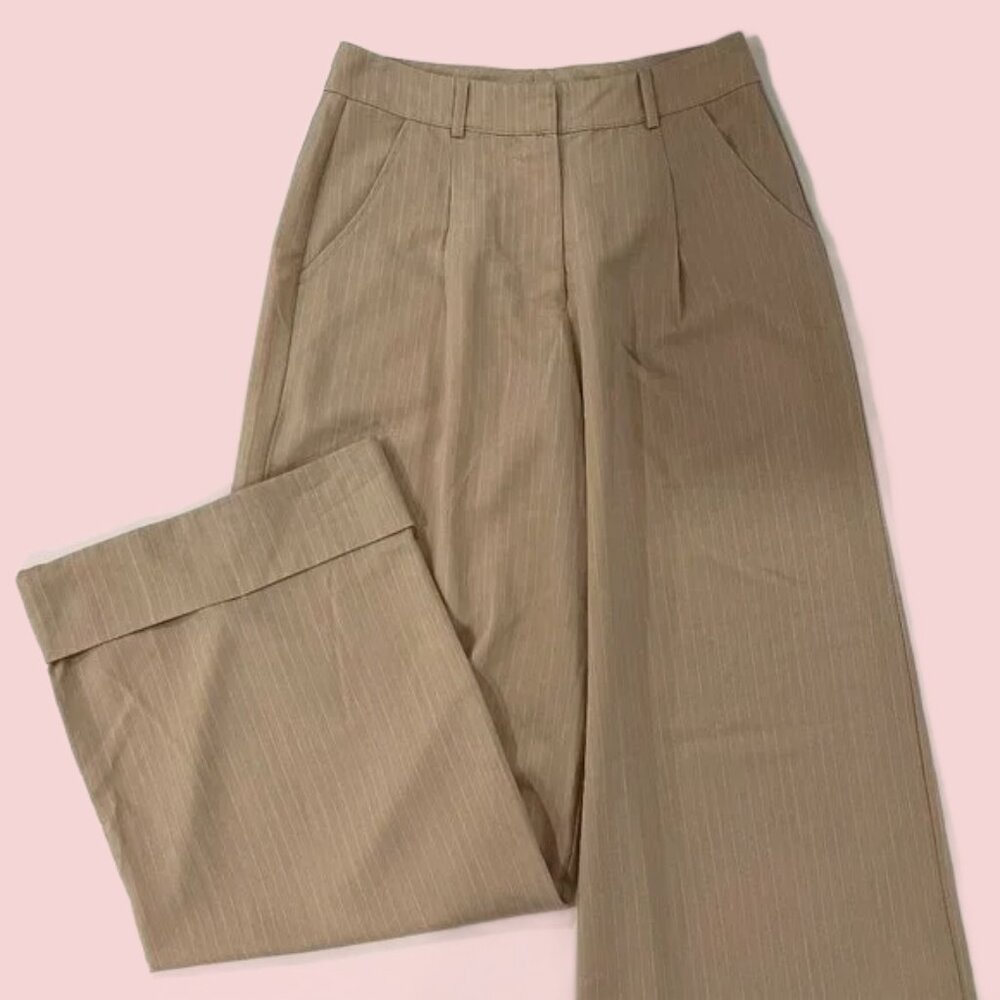 Women's Pants Princess Polly Archer Pants Taupe Pinstripe Size 6 Office, Work